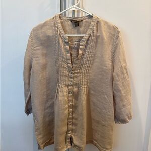 Beige linen Button-Up Blouse